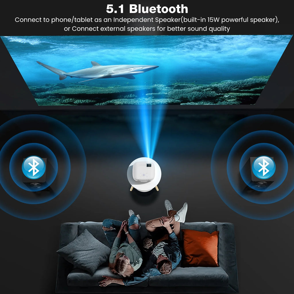 Portable Mini Projector with Wifi and Bluetooth and Speaker, Native 1080P 4K Support Projector for Home Theater, Camping and Outdoor Movies