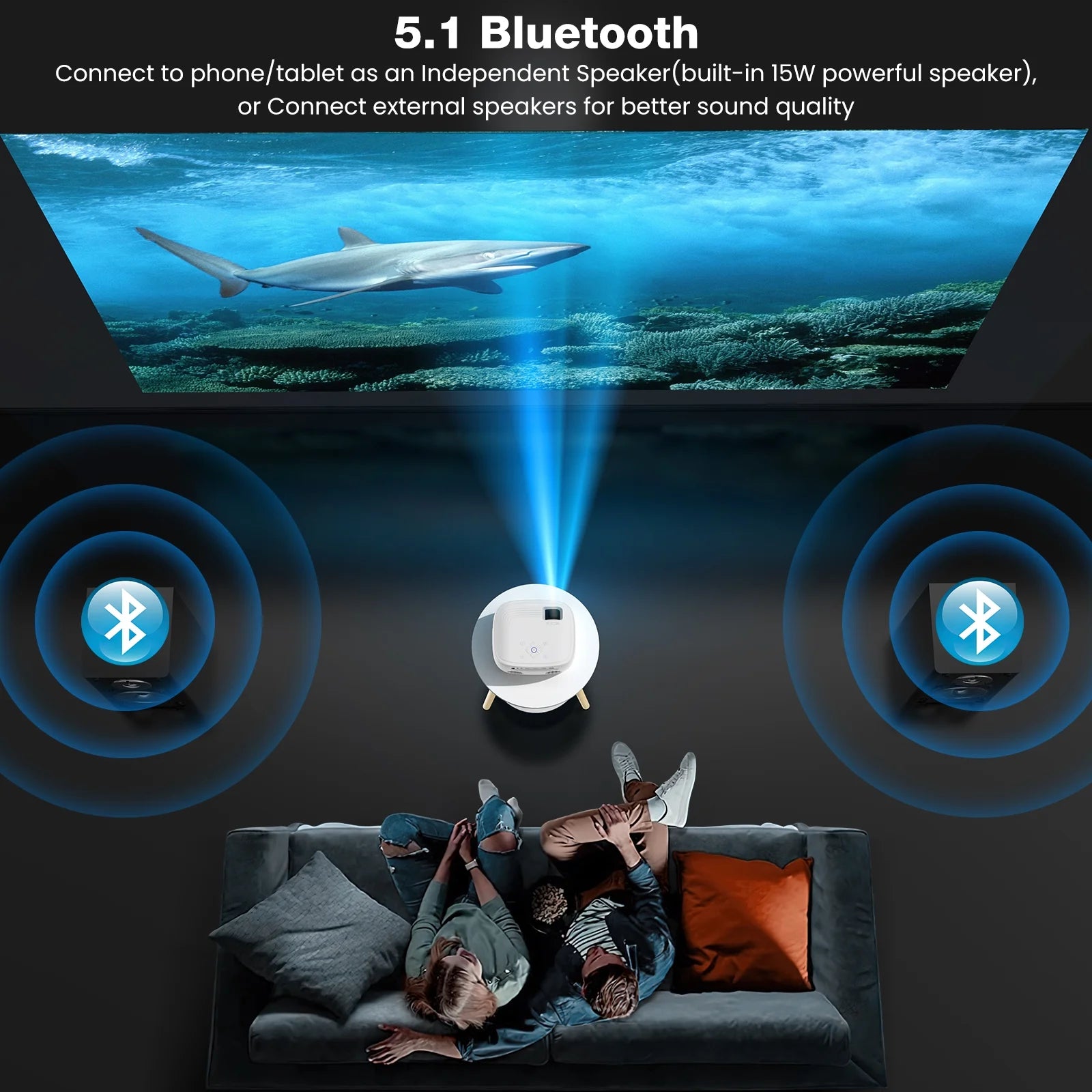 Portable Mini Projector with Wifi and Bluetooth and Speaker, Native 1080P 4K Support Projector for Home Theater, Camping and Outdoor Movies
