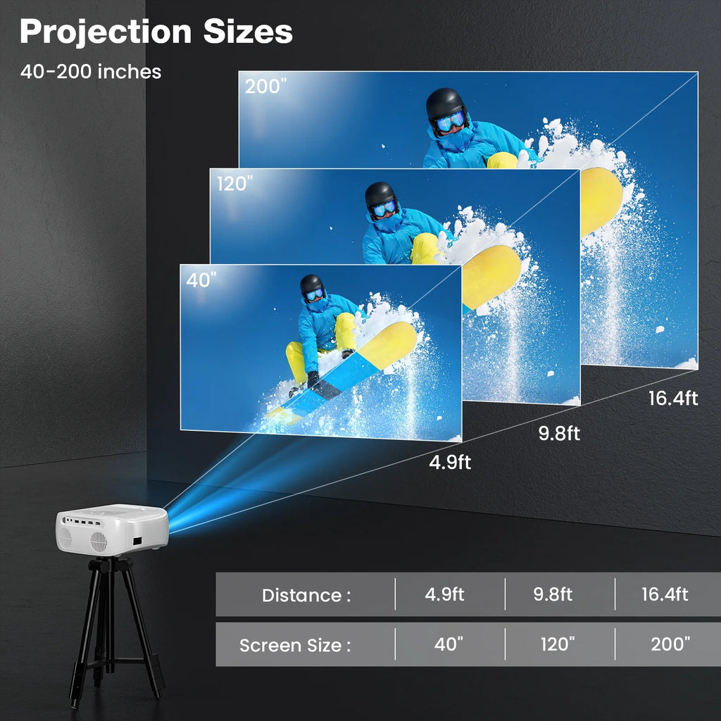 Portable Mini Projector with Wifi and Bluetooth and Speaker, Native 1080P 4K Support Projector for Home Theater, Camping and Outdoor Movies