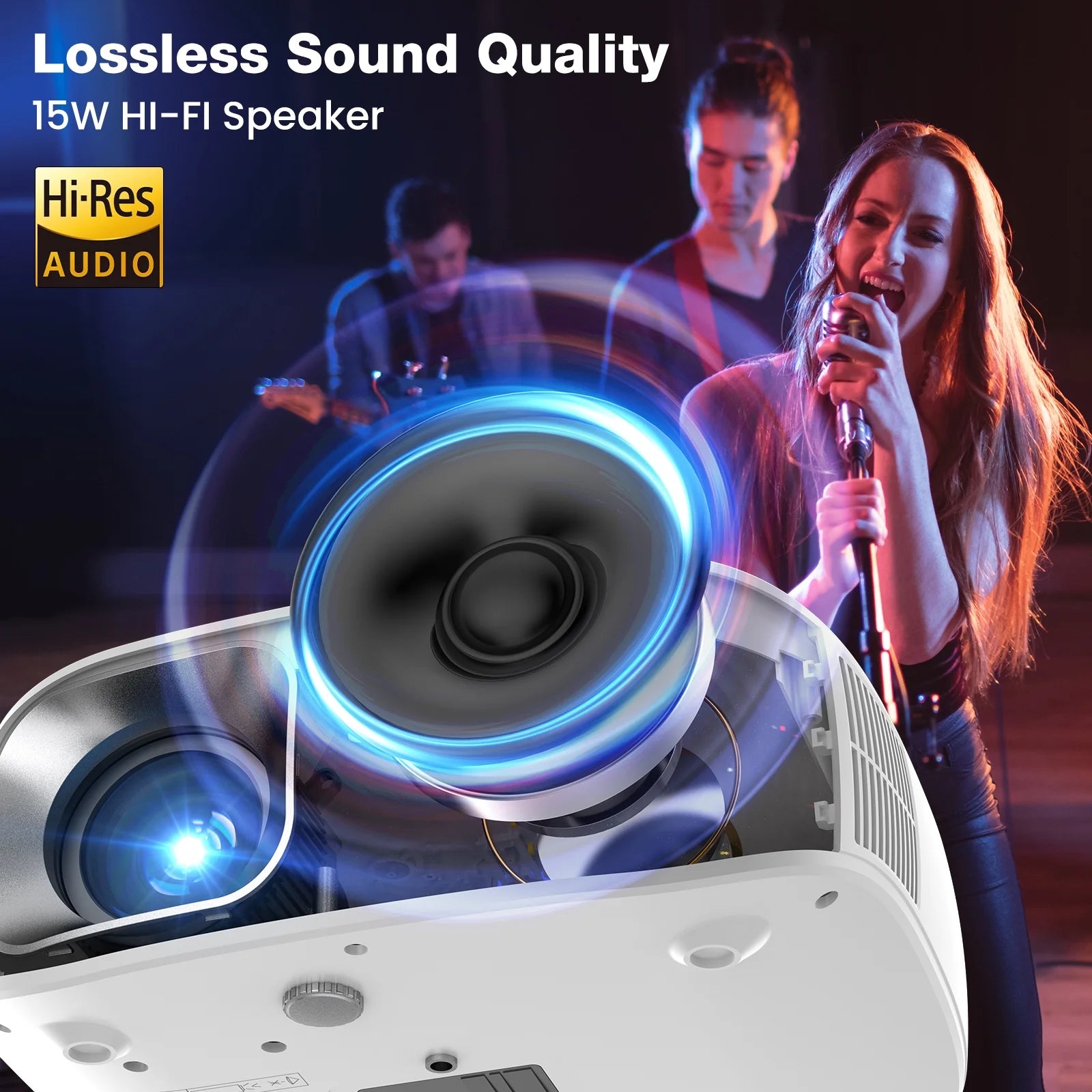 Portable Mini Projector with Wifi and Bluetooth and Speaker, Native 1080P 4K Support Projector for Home Theater, Camping and Outdoor Movies