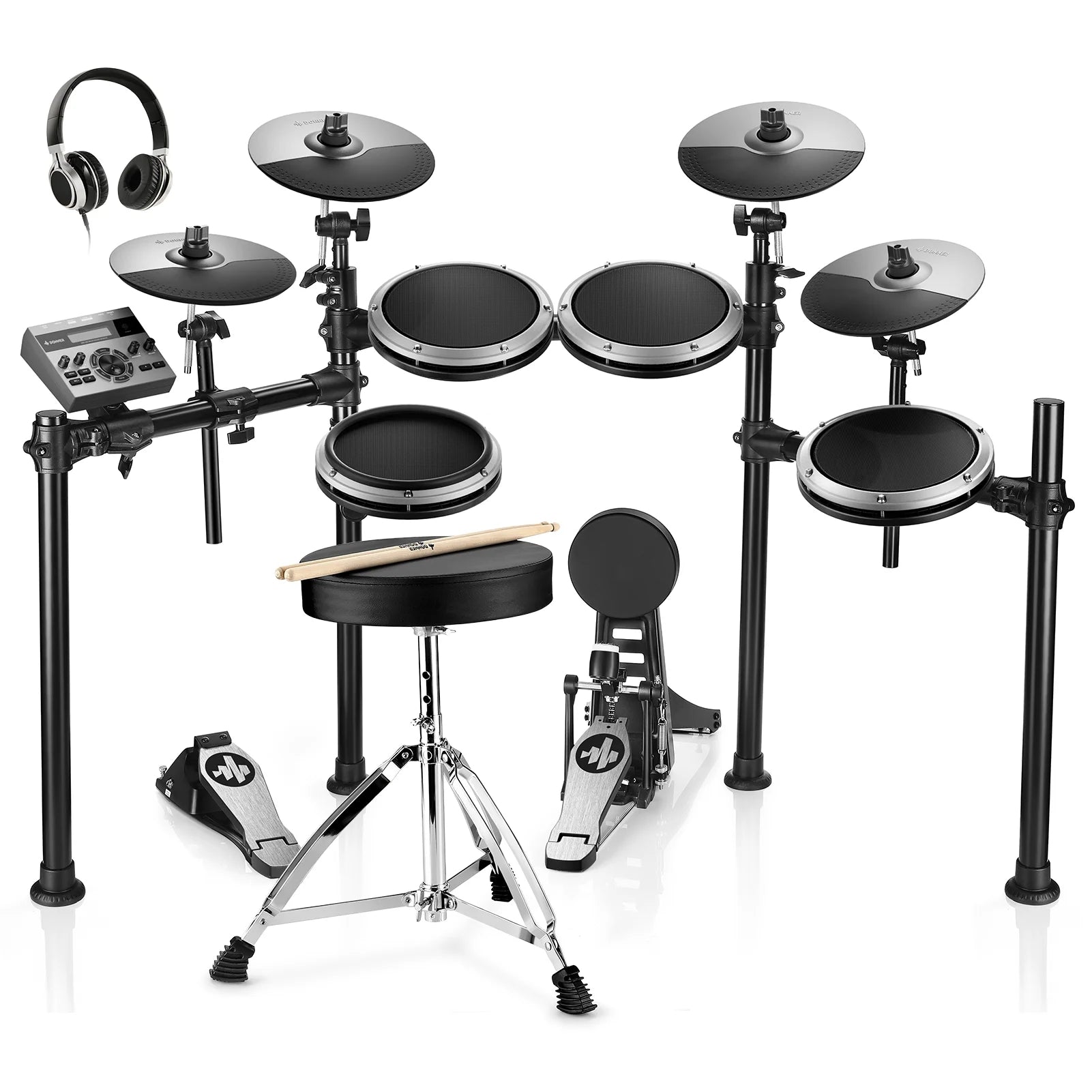 Adults Electronic Drum Set with Quiet Mesh Drum Pads, 31 Kits, 450+ Sounds, DED-200X, Gray