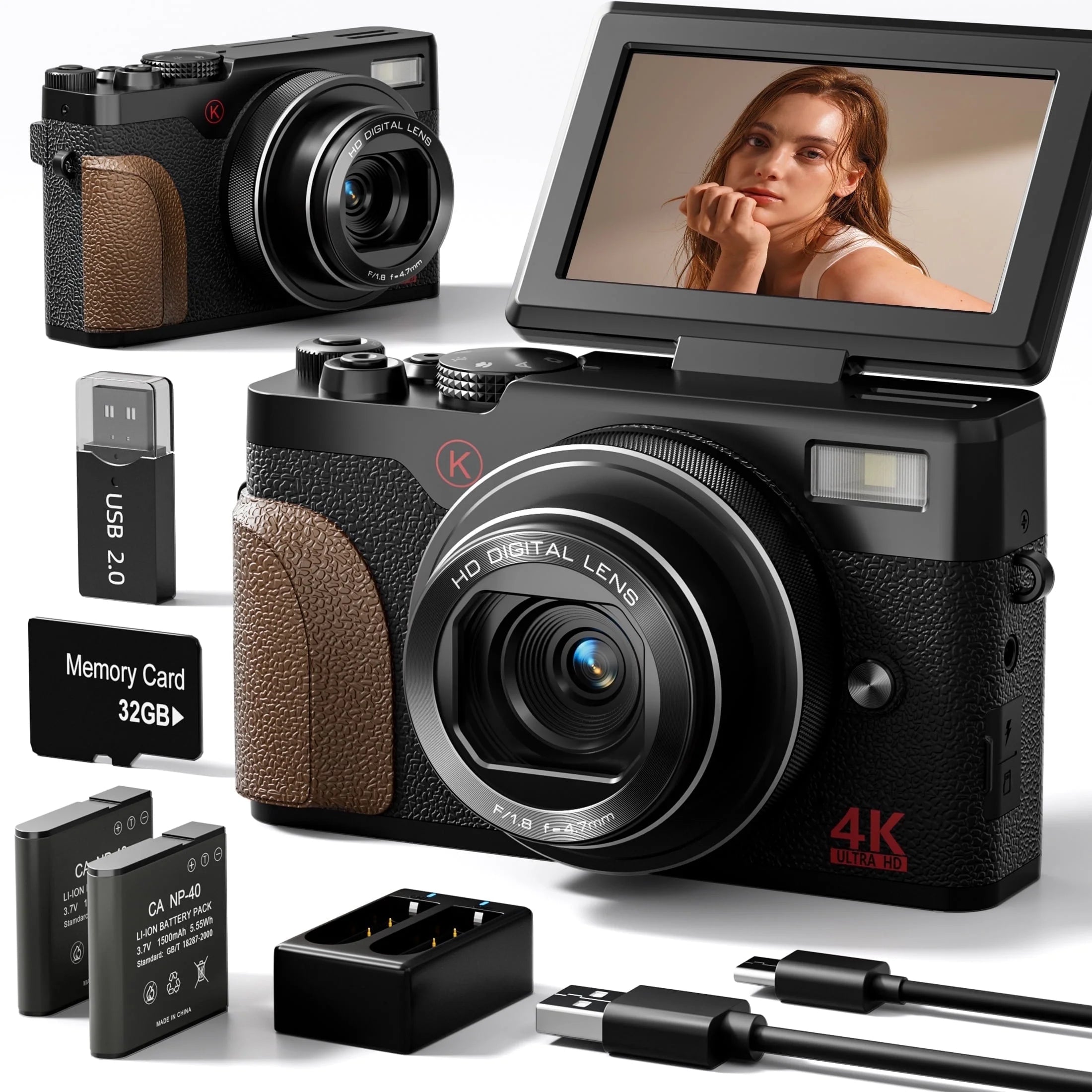 Digital Camera 4K 56MP Cameras for Photography for Youtube with 32GB SD Card
